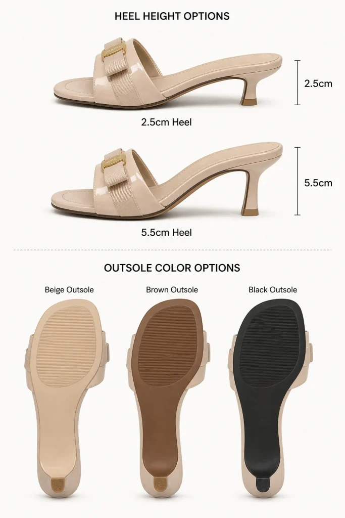 Bow Buckle Low Heel Slide Sandals heel height customization