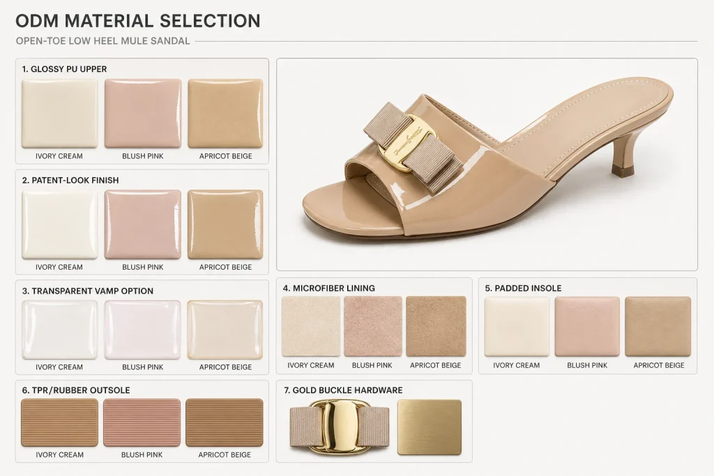 Bow Buckle Low Heel Slide Sandals material customization