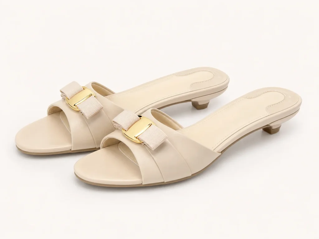Bow Buckle Low Heel Slide Sandals