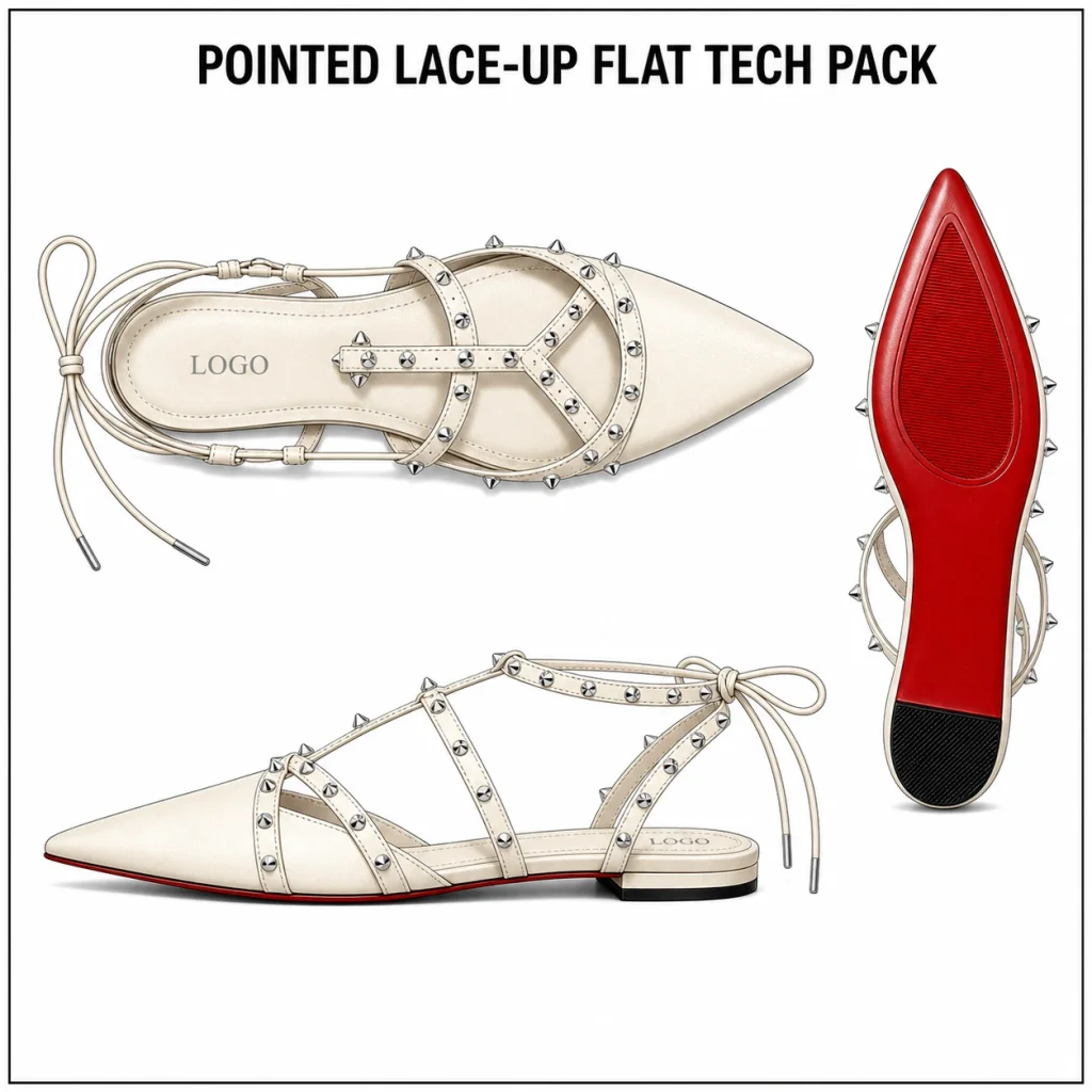 Pointed Toe Studded Lace-Up Flats ODM technical detail