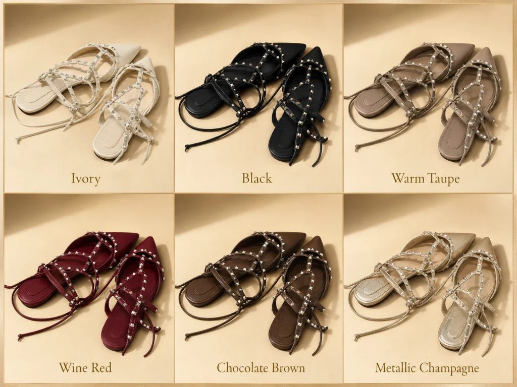 Pointed Toe Studded Lace-Up Flats color customization