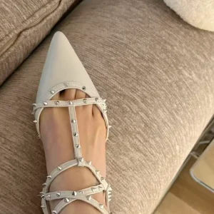 Ivory Vamp and Studded Strap Close-Up