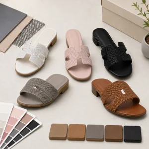 Crystal H-Strap Low Heel Slide Sandals