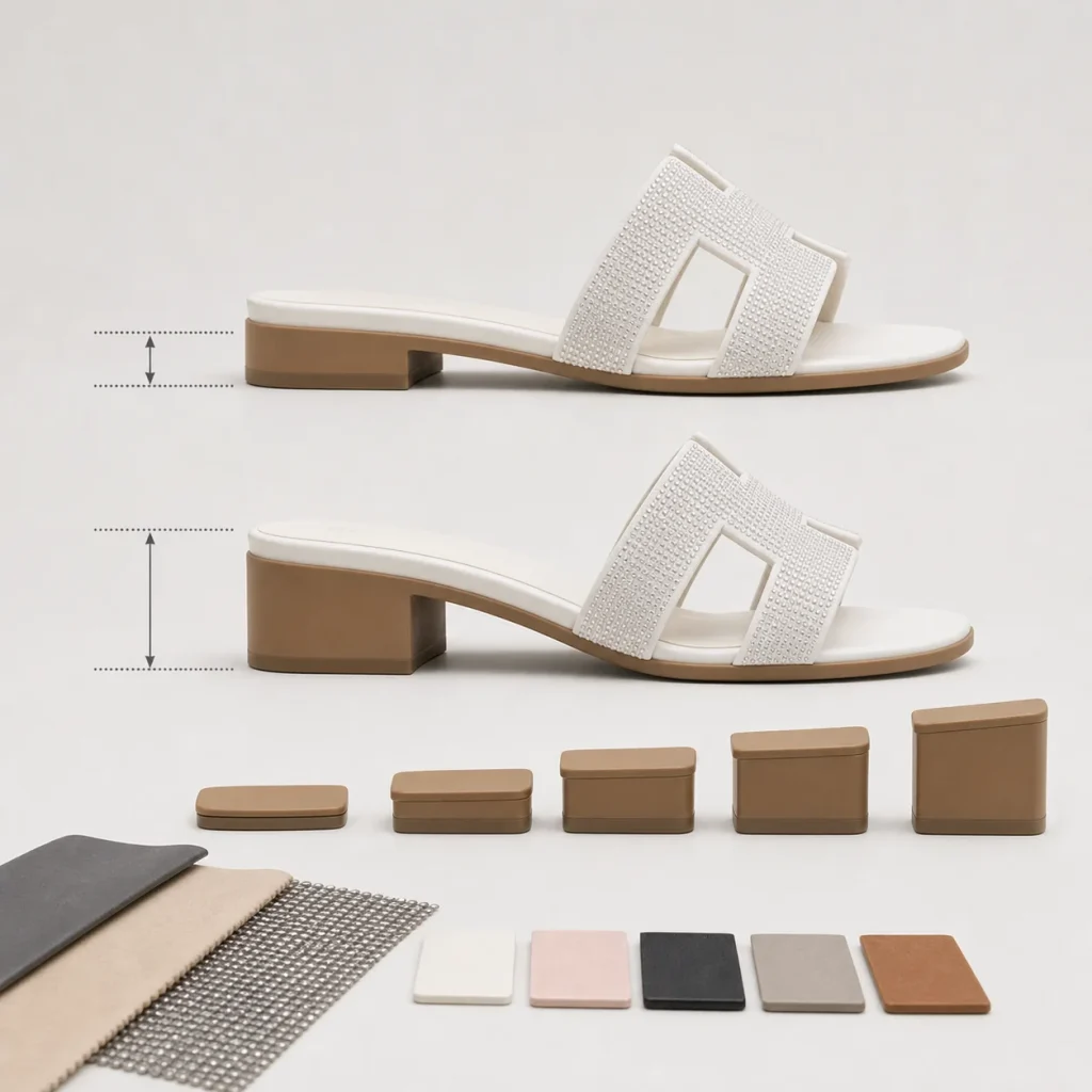 Crystal H-Strap Low Heel Slide Sandals heel height customization