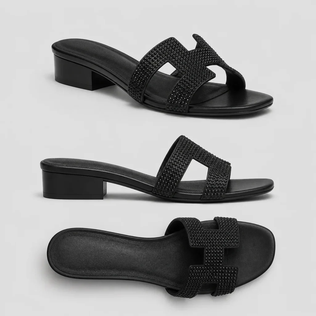 Crystal H-Strap Low Heel Slide Sandals ODM customization map