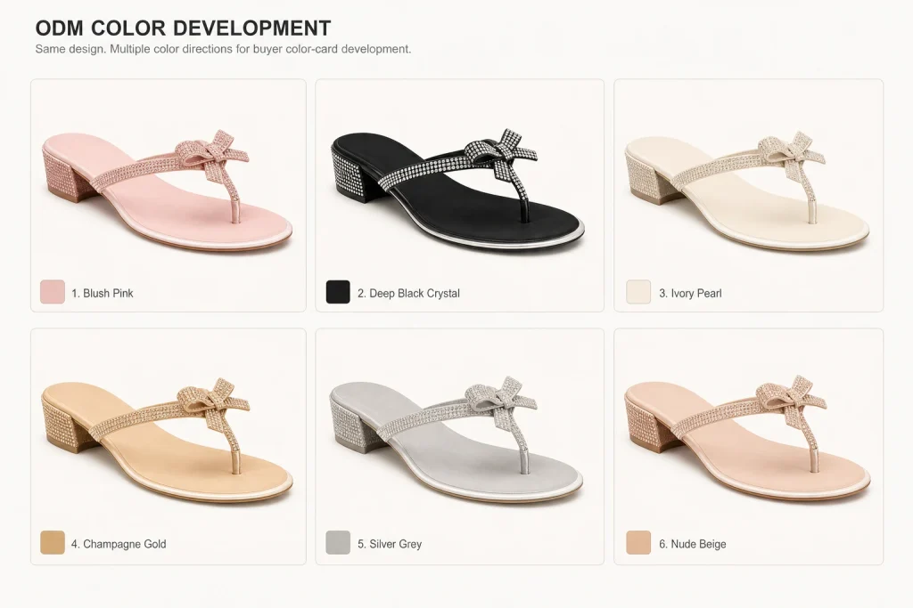 Crystal Bow Low Heel Thong Slides color customization
