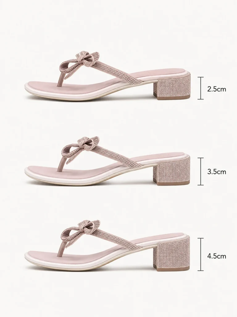 Crystal Bow Low Heel Thong Slides heel height customization
