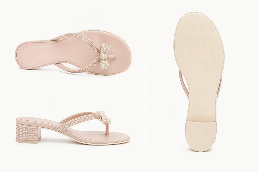 Crystal Bow Low Heel Thong Slides ODM technical detail
