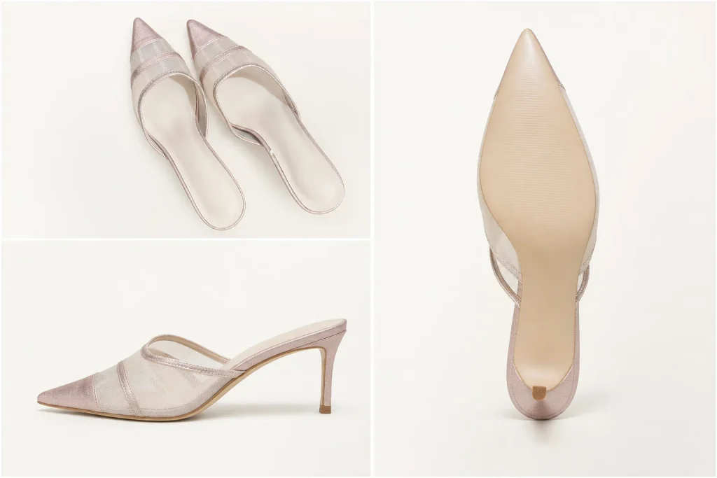 Sheer Mesh Pointed Toe Convertible Strap Heels ODM technical detail