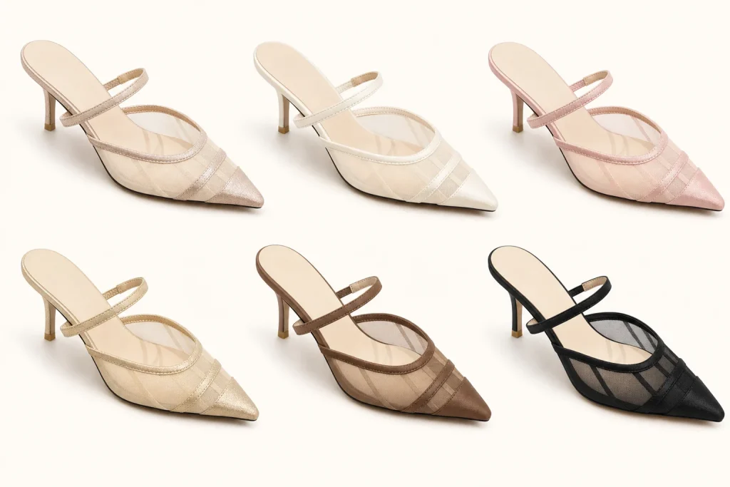 Sheer Mesh Pointed Toe Convertible Strap Heels color customization