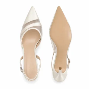 Ivory White silk satin strappy slingback heels product view