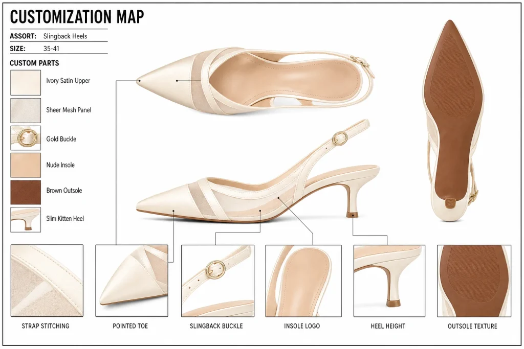 Silk Satin Strappy Slingback Heels ODM customization map