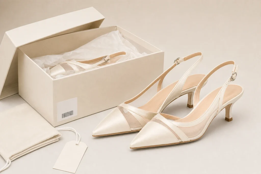 Silk Satin Strappy Slingback Heels branding and packaging