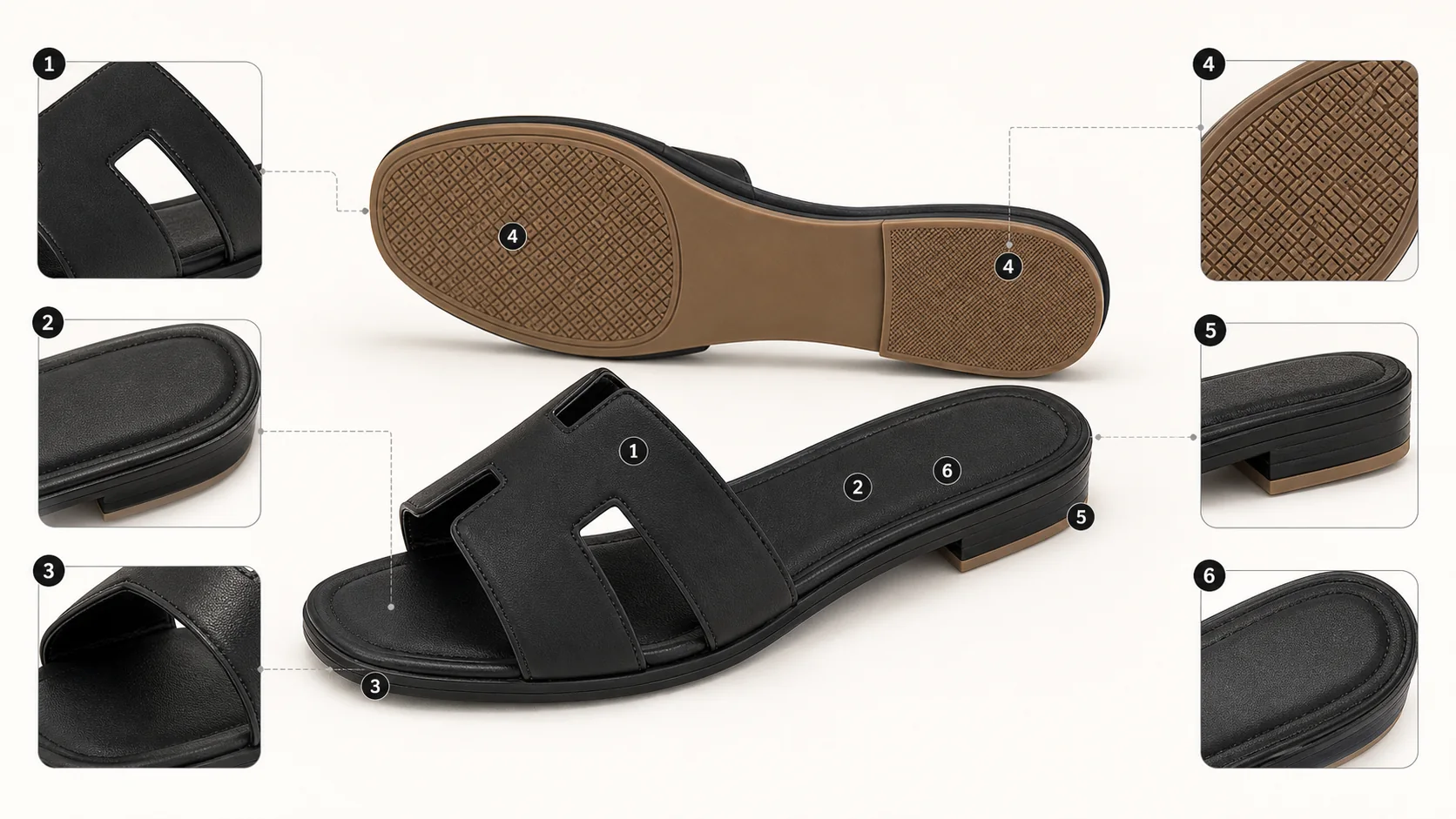 D6 H slide case with footbed outsole and upper detail references